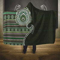 Fijian Masi Tribal Tattoos Art Pattern Hooded Blanket Green Color Half Style - Polynesian Pride