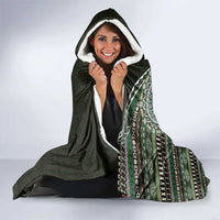 Fijian Masi Tribal Tattoos Art Pattern Hooded Blanket Green Color Half Style - Polynesian Pride