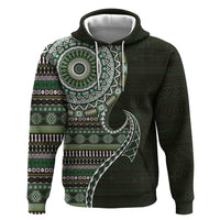 Fijian Masi Tribal Tattoos Art Pattern Hoodie Green Color Half Style - Polynesian Pride
