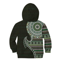 Fijian Masi Tribal Tattoos Art Pattern Kid Hoodie Green Color Half Style - Polynesian Pride