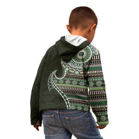 Fijian Masi Tribal Tattoos Art Pattern Kid Hoodie Green Color Half Style - Polynesian Pride