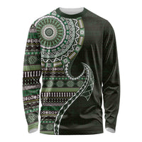 Fijian Masi Tribal Tattoos Art Pattern Long Sleeve Shirt Green Color Half Style - Polynesian Pride