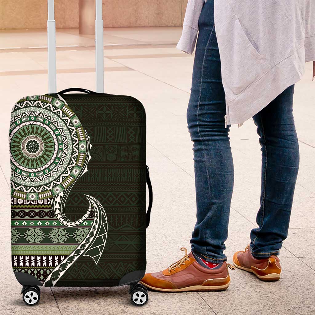 Fijian Masi Tribal Tattoos Art Pattern Luggage Cover Green Color Half Style - Polynesian Pride