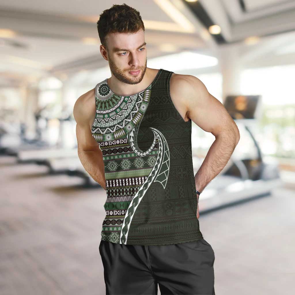 Fijian Masi Tribal Tattoos Art Pattern Men Tank Top Green Color Half Style - Polynesian Pride