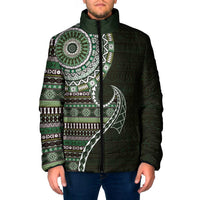 Fijian Masi Tribal Tattoos Art Pattern Padded Jacket Green Color Half Style - Polynesian Pride