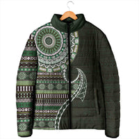 Fijian Masi Tribal Tattoos Art Pattern Padded Jacket Green Color Half Style - Polynesian Pride