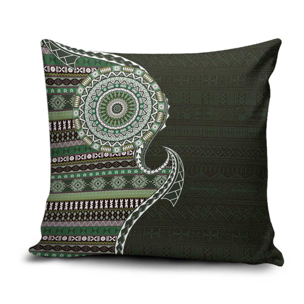 Fijian Masi Tribal Tattoos Art Pattern Pillow Cover Green Color Half Style - Polynesian Pride