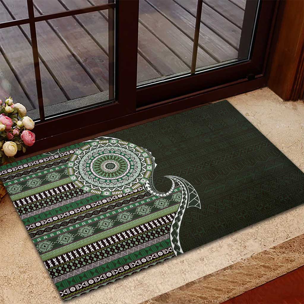 Fijian Masi Tribal Tattoos Art Pattern Rubber Doormat Green Color Half Style - Polynesian Pride