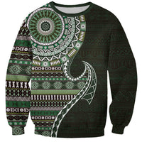 Fijian Masi Tribal Tattoos Art Pattern Sweatshirt Green Color Half Style - Polynesian Pride