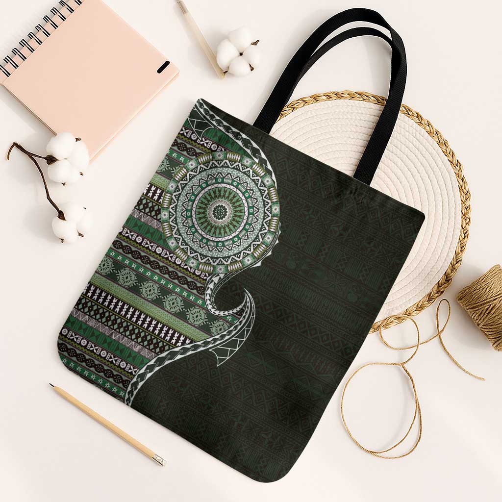 Fijian Masi Tribal Tattoos Art Pattern Tote Bag Green Color Half Style LT03 One Size Green - Polynesian Pride