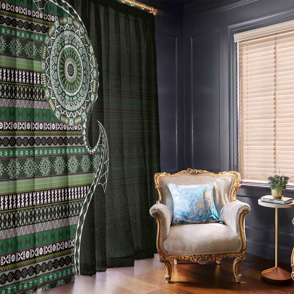 Fijian Masi Tribal Tattoos Art Pattern Window Curtain Green Color Half Style LT03 - Polynesian Pride