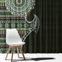 Fijian Masi Tribal Tattoos Art Pattern Window Curtain Green Color Half Style LT03 - Polynesian Pride