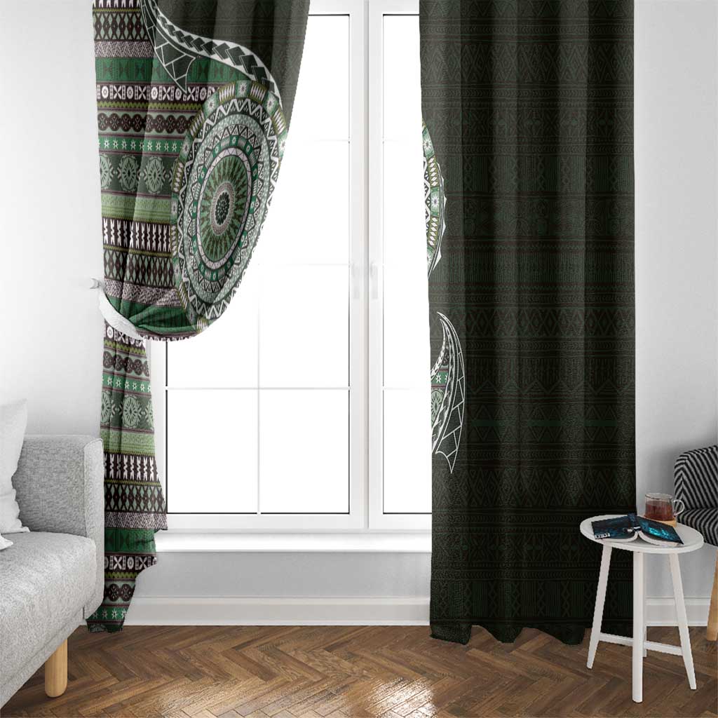 Fijian Masi Tribal Tattoos Art Pattern Window Curtain Green Color Half Style LT03 - Polynesian Pride