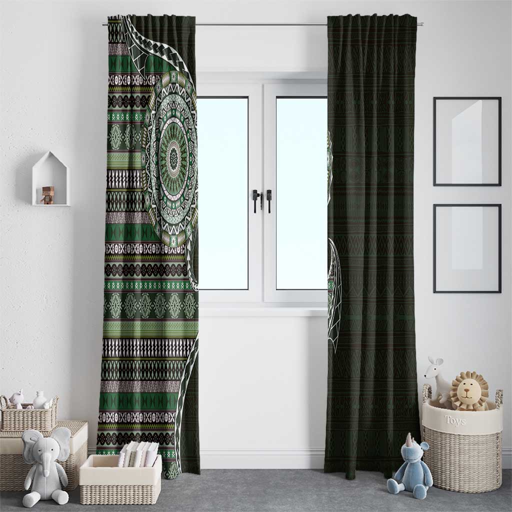 Fijian Masi Tribal Tattoos Art Pattern Window Curtain Green Color Half Style LT03 - Polynesian Pride