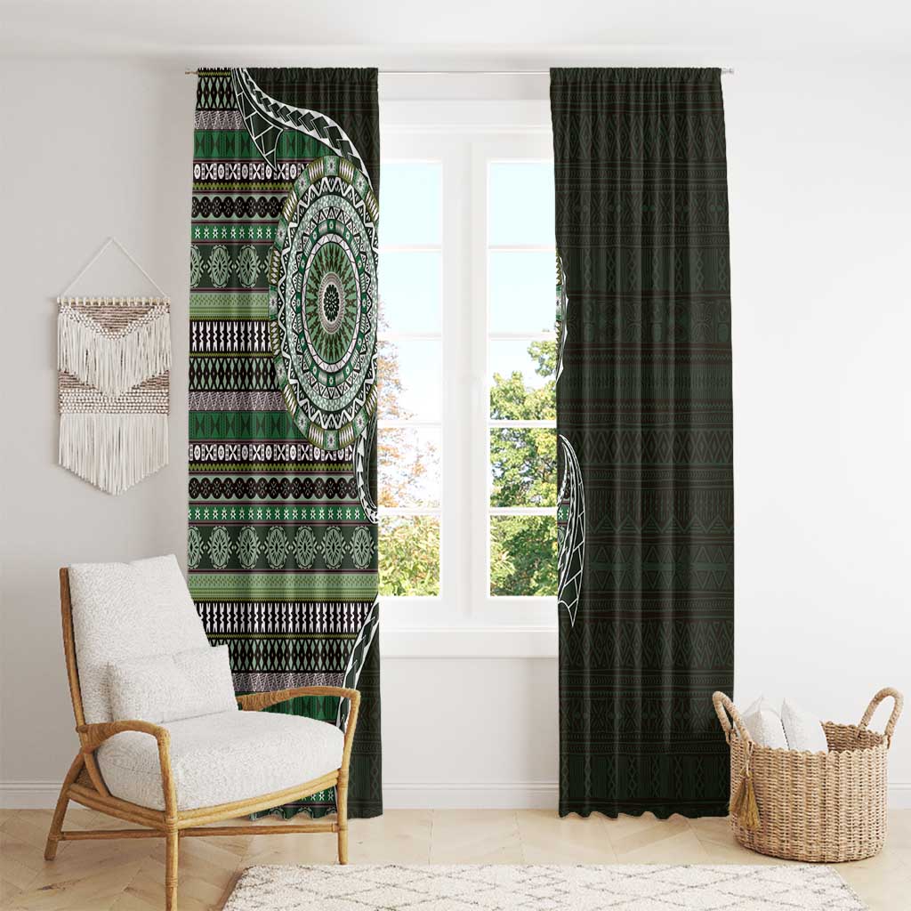 Fijian Masi Tribal Tattoos Art Pattern Window Curtain Green Color Half Style LT03 - Polynesian Pride