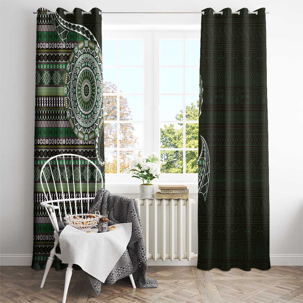 Fijian Masi Tribal Tattoos Art Pattern Window Curtain Green Color Half Style LT03 - Polynesian Pride