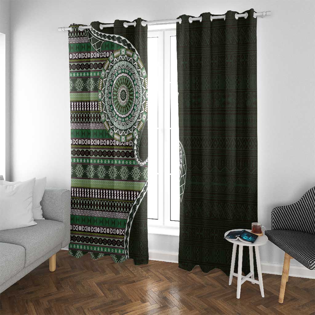 Fijian Masi Tribal Tattoos Art Pattern Window Curtain Green Color Half Style LT03 With Grommets Green - Polynesian Pride