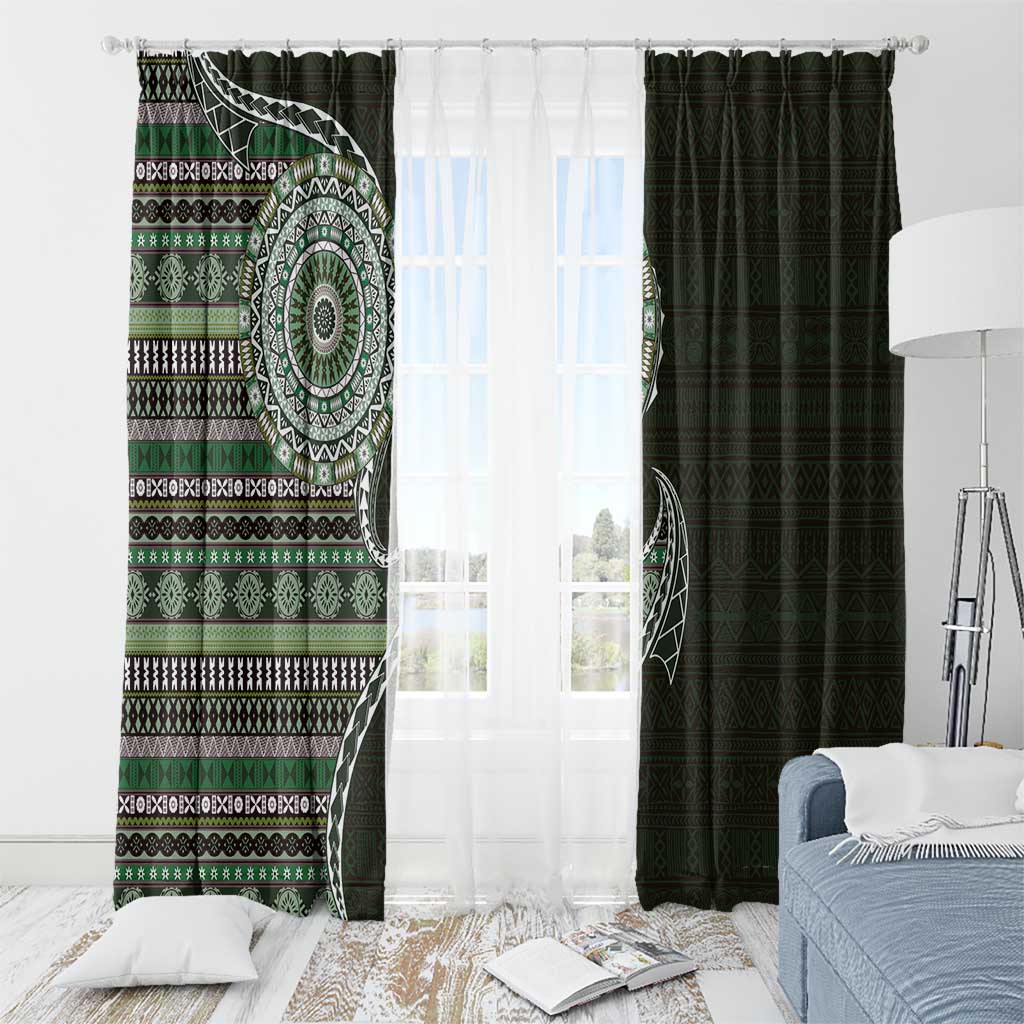 Fijian Masi Tribal Tattoos Art Pattern Window Curtain Green Color Half Style LT03 - Polynesian Pride