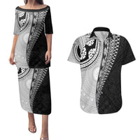 Fijian Masi Tattoos Couples Matching Puletasi and Hawaiian Shirt with Tapa Tribal Pattern - Polynesian Pride
