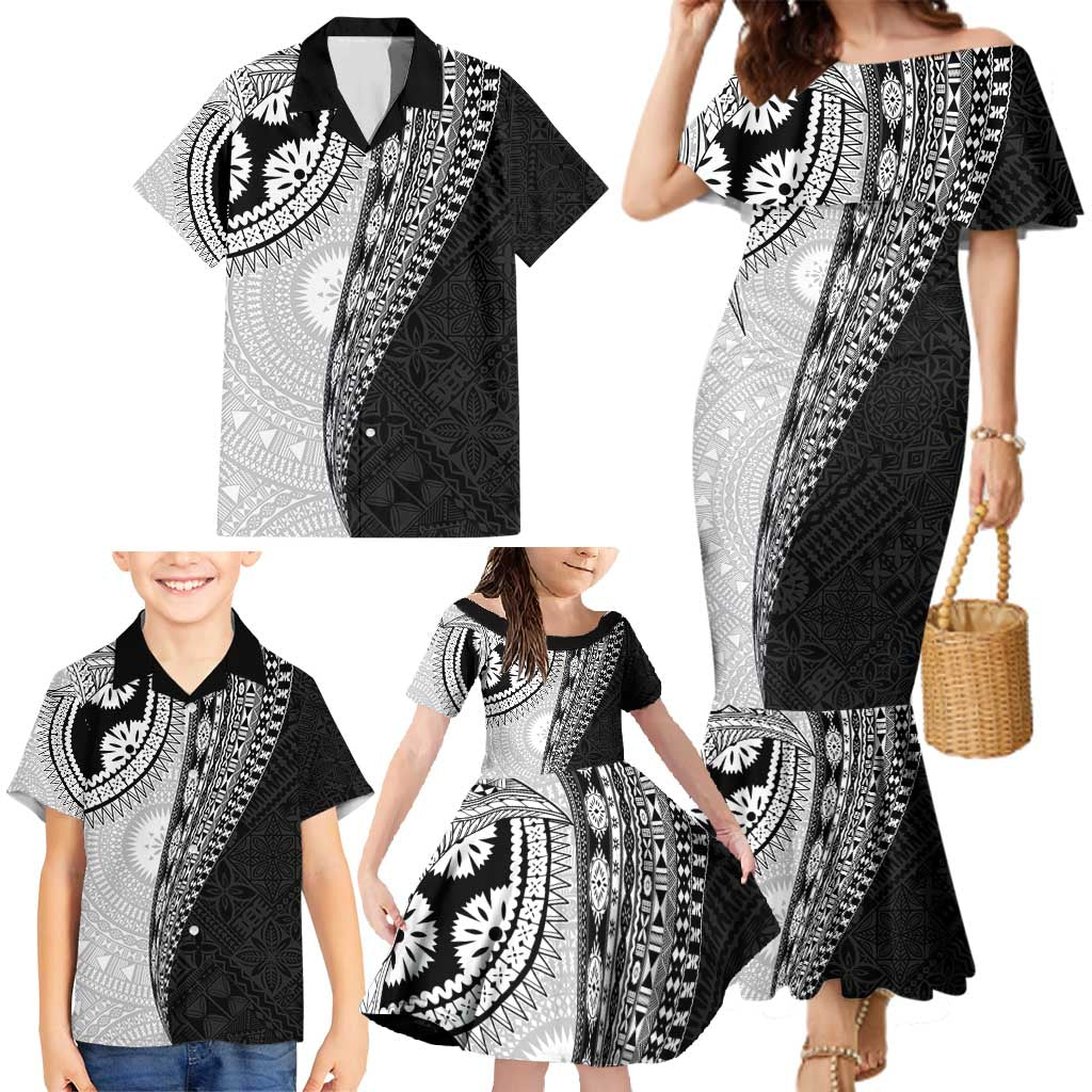 Fijian Masi Tattoos Family Matching Mermaid Dress and Hawaiian Shirt with Tapa Tribal Pattern - Polynesian Pride
