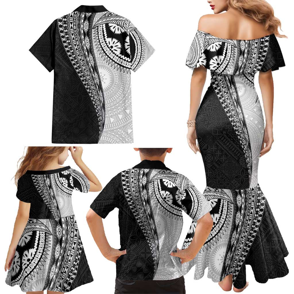 Fijian Masi Tattoos Family Matching Mermaid Dress and Hawaiian Shirt with Tapa Tribal Pattern - Polynesian Pride