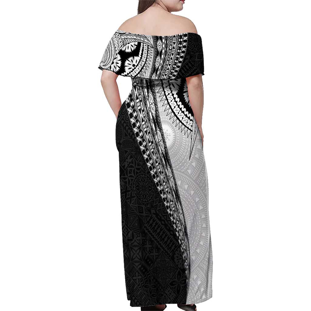 Fijian Masi Tattoos Family Matching Off Shoulder Maxi Dress and Hawaiian Shirt with Tapa Tribal Pattern - Polynesian Pride