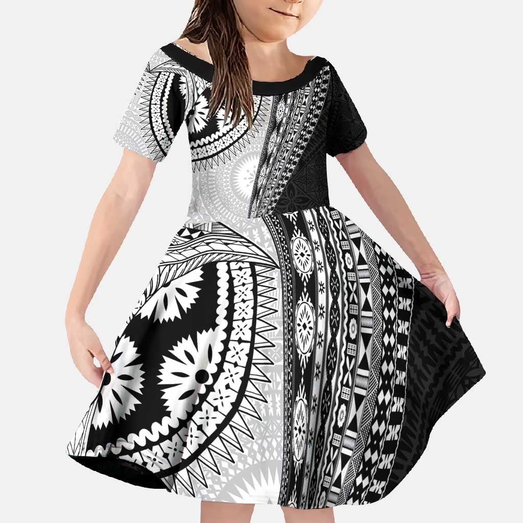 Fijian Masi Tattoos Family Matching Short Sleeve Bodycon Dress and Hawaiian Shirt with Tapa Tribal Pattern - Polynesian Pride