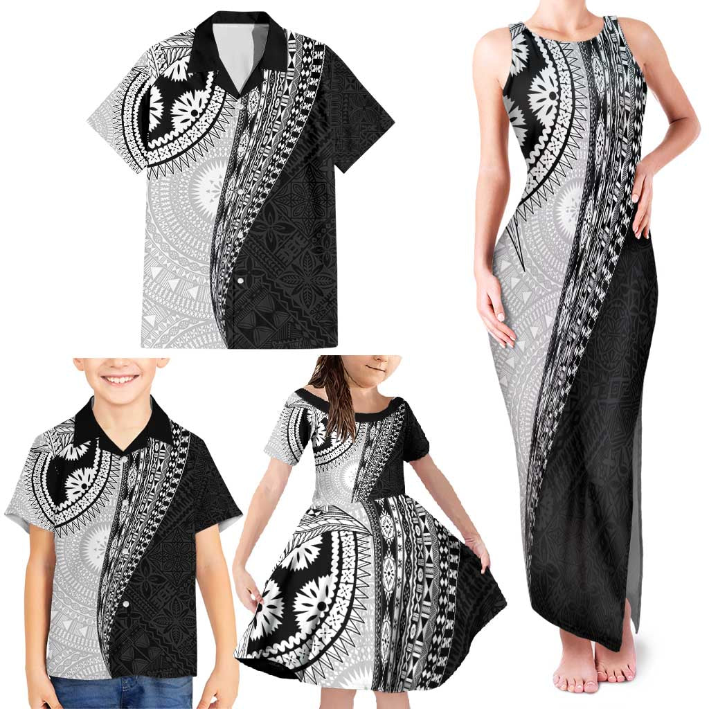 Fijian Masi Tattoos Family Matching Tank Maxi Dress and Hawaiian Shirt with Tapa Tribal Pattern - Polynesian Pride