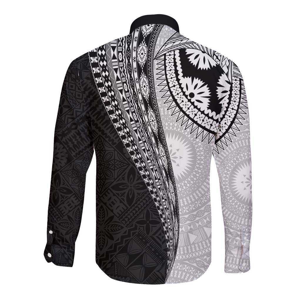 Fijian Masi Tattoos Long Sleeve Button Shirt with Tapa Tribal Pattern - Polynesian Pride