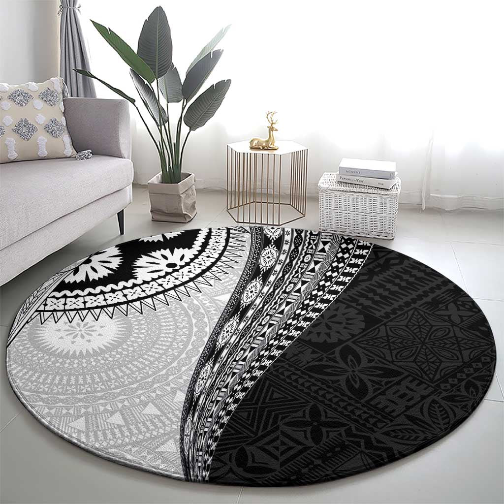 Fijian Masi Tattoos Round Carpet with Tapa Tribal Pattern - Polynesian Pride