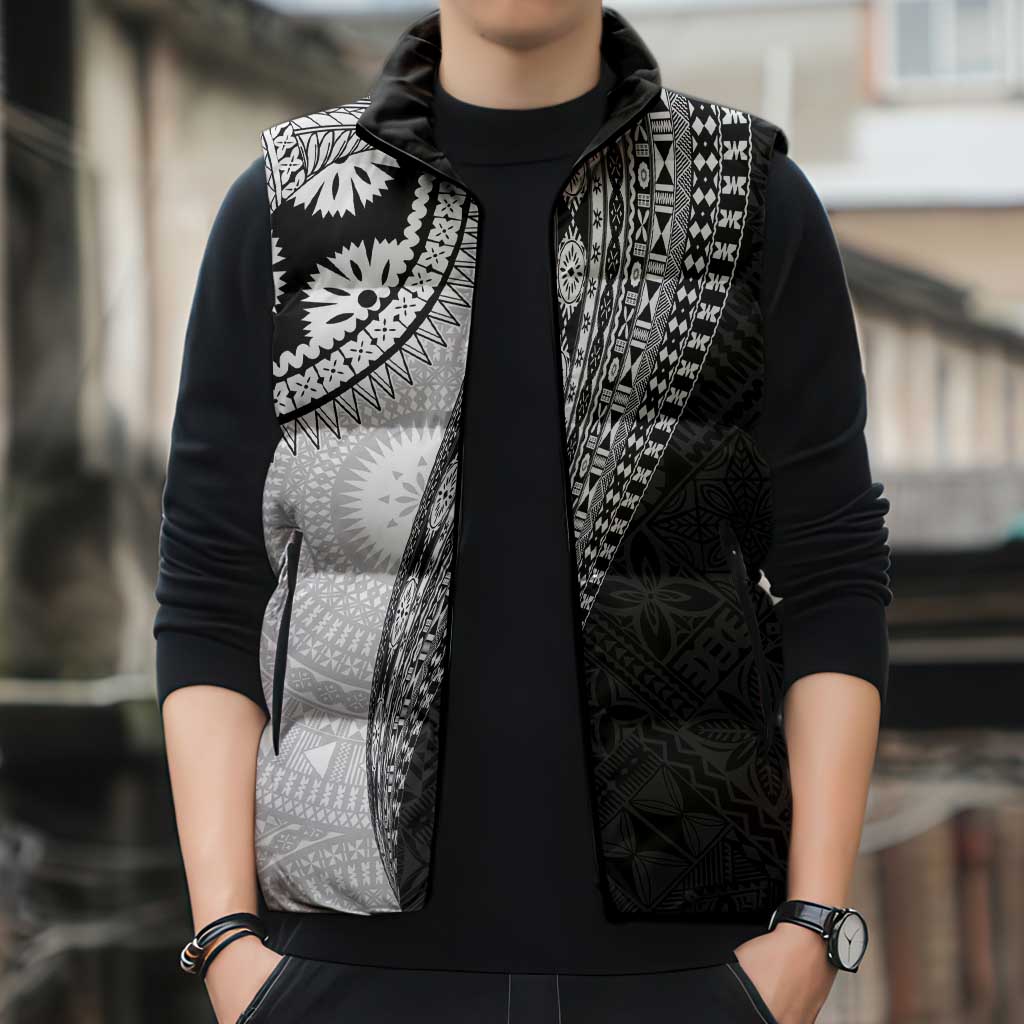 Fijian Masi Tattoos Sleeveless Puffer Jacket with Tapa Tribal Pattern - Polynesian Pride