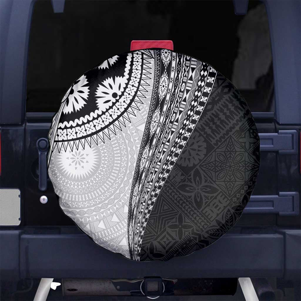 Fijian Masi Tattoos Spare Tire Cover with Tapa Tribal Pattern LT03 No hole White - Polynesian Pride