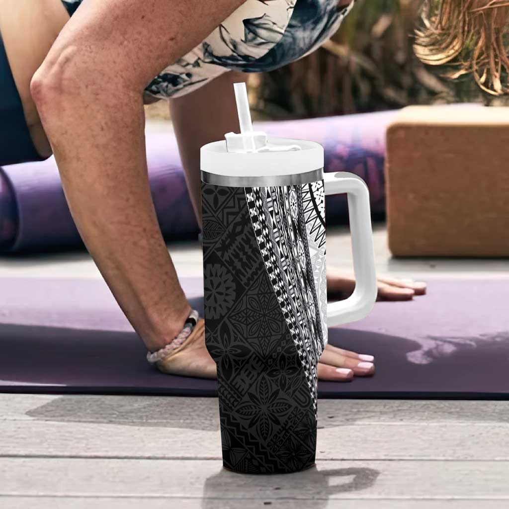 Fijian Masi Tattoos Tumbler With Handle with Tapa Tribal Pattern LT03 - Polynesian Pride
