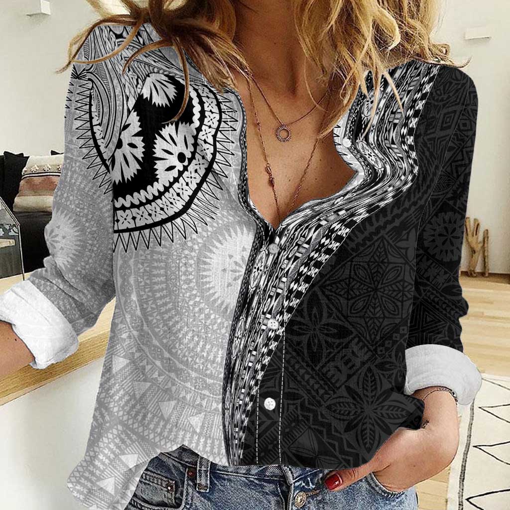 Fijian Masi Tattoos Women Casual Shirt with Tapa Tribal Pattern - Polynesian Pride