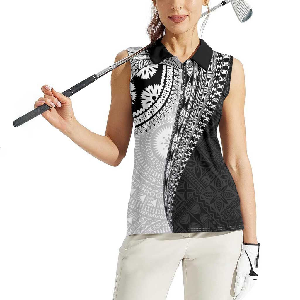 Fijian Masi Tattoos Women Sleeveless Polo Shirt with Tapa Tribal Pattern - Polynesian Pride