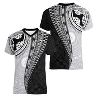 Fijian Masi Tattoos Women V-Neck T-Shirt with Tapa Tribal Pattern - Polynesian Pride