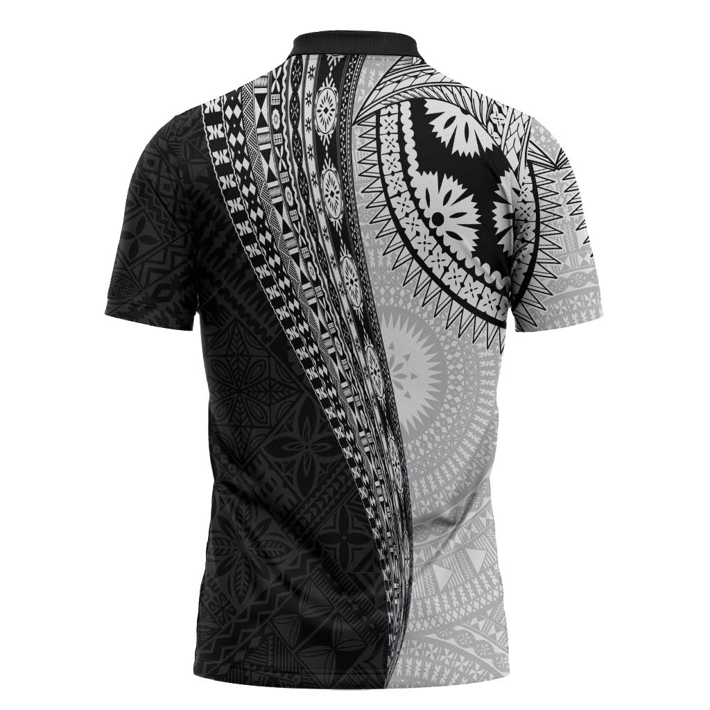 Fijian Masi Tattoos Zipper Polo Shirt with Tapa Tribal Pattern - Polynesian Pride