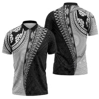 Fijian Masi Tattoos Zipper Polo Shirt with Tapa Tribal Pattern - Polynesian Pride