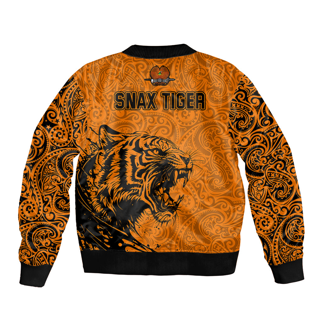 PNG Lae Snax Tigers Rugby Bomber Jacket The Tigers Head and PNG Bird Polynesian Tattoo LT03 - Polynesian Pride