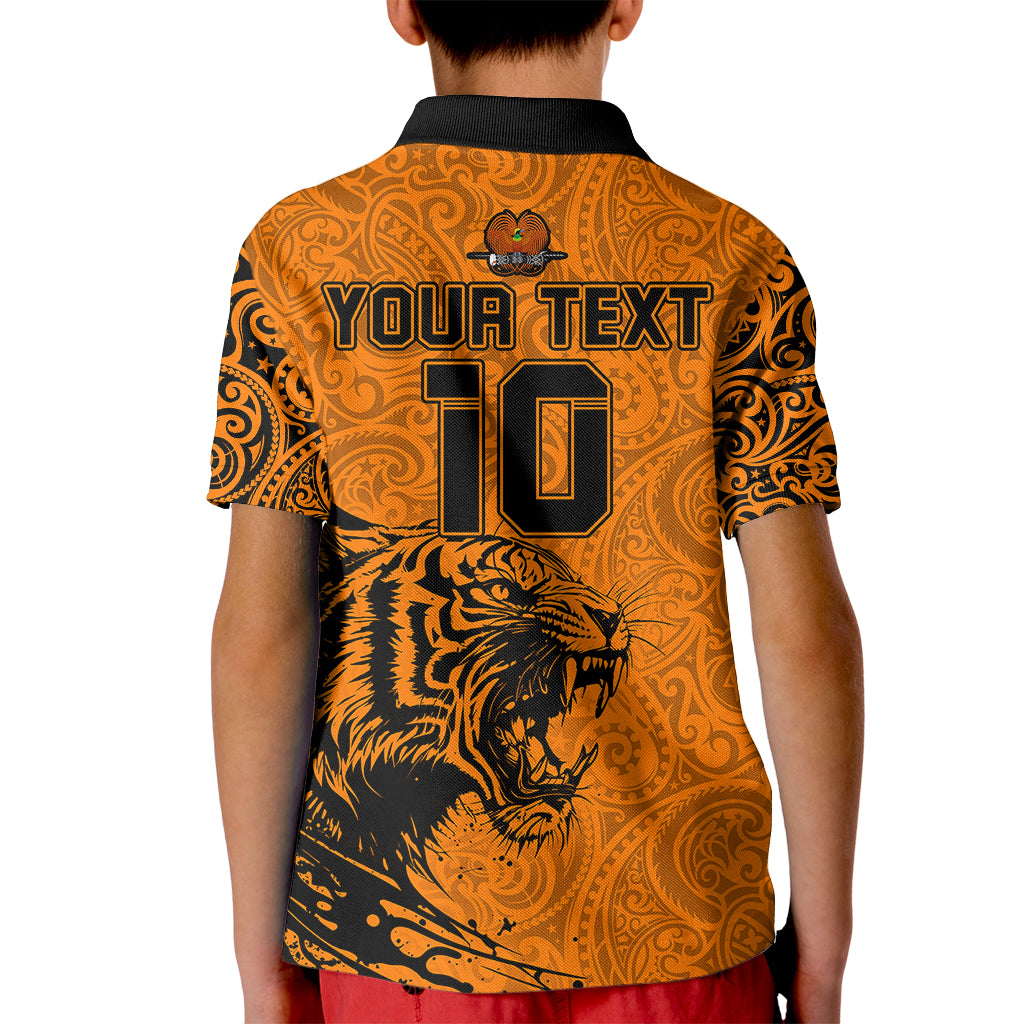 Custom PNG Lae Snax Tigers Rugby Kid Polo Shirt The Tigers Head and PNG Bird Polynesian Tattoo LT03 - Polynesian Pride