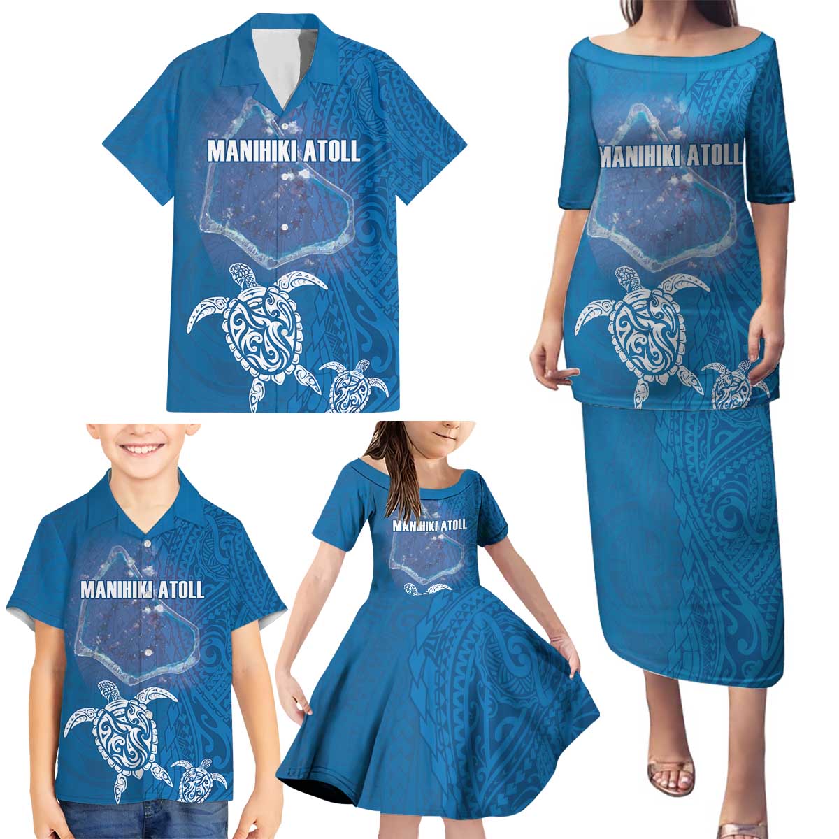Cook Islands Manihiki Atoll Family Matching Puletasi and Hawaiian Shirt Maori Turtle and Polynesian Pattern LT03 - Polynesian Pride