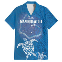 Cook Islands Manihiki Atoll Family Matching Puletasi and Hawaiian Shirt Maori Turtle and Polynesian Pattern LT03 Dad's Shirt - Short Sleeve Blue - Polynesian Pride