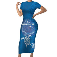 Cook Islands Manihiki Atoll Family Matching Short Sleeve Bodycon Dress and Hawaiian Shirt Maori Turtle and Polynesian Pattern