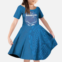 Cook Islands Manihiki Atoll Family Matching Summer Maxi Dress and Hawaiian Shirt Maori Turtle and Polynesian Pattern LT03 Daughter's Dress Blue - Polynesian Pride
