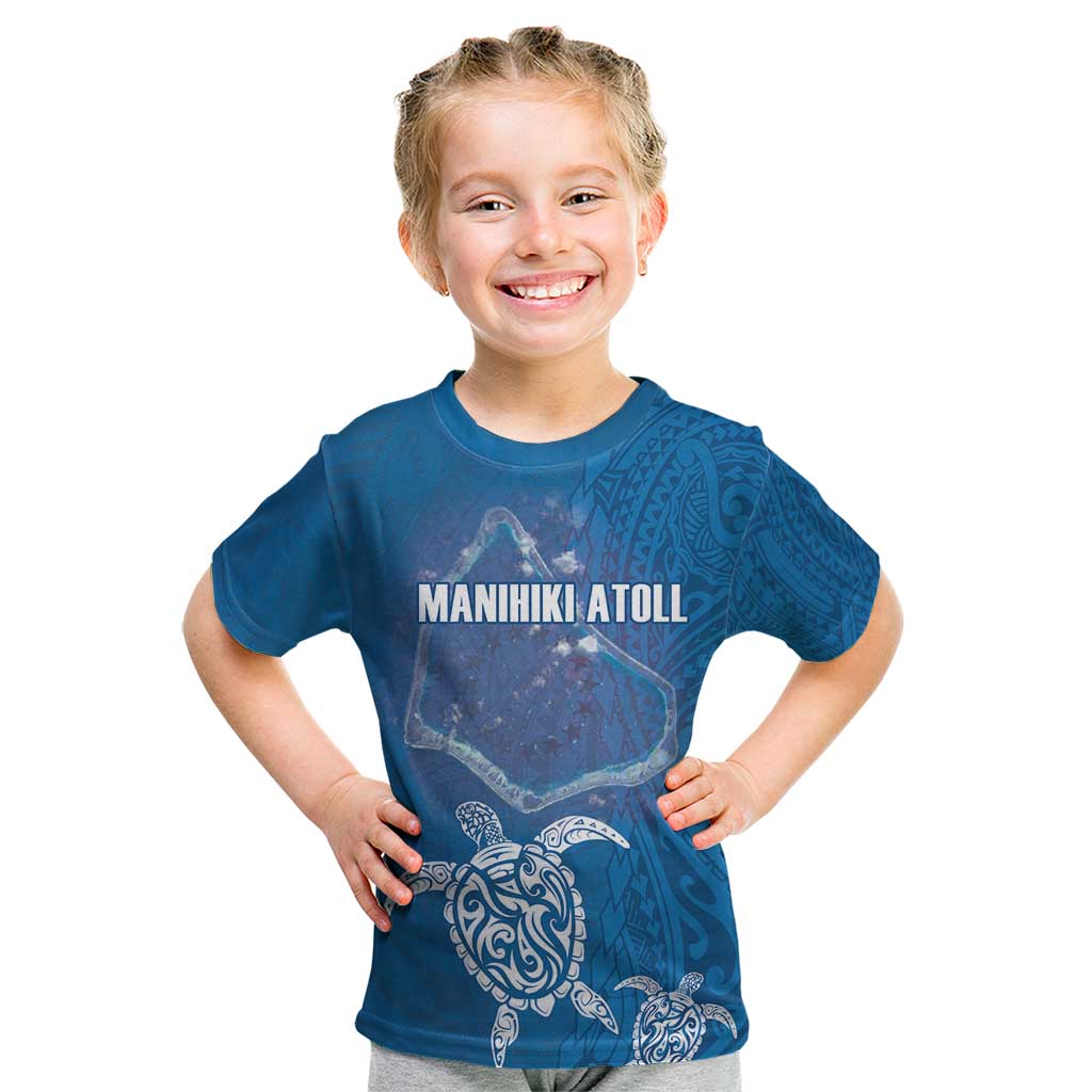 Cook Islands Manihiki Atoll Kid T Shirt Maori Turtle and Polynesian Pattern LT03 Blue - Polynesian Pride