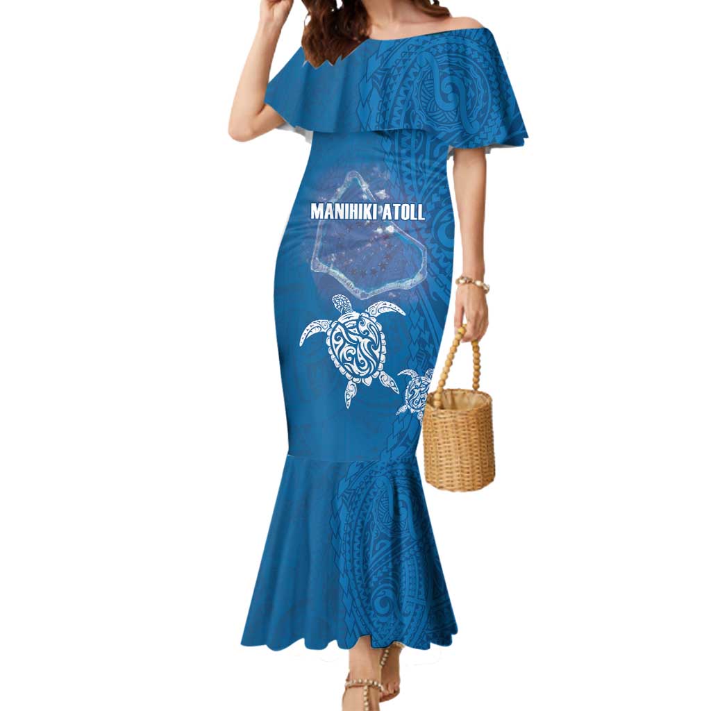 Cook Islands Manihiki Atoll Mermaid Dress Maori Turtle and Polynesian Pattern