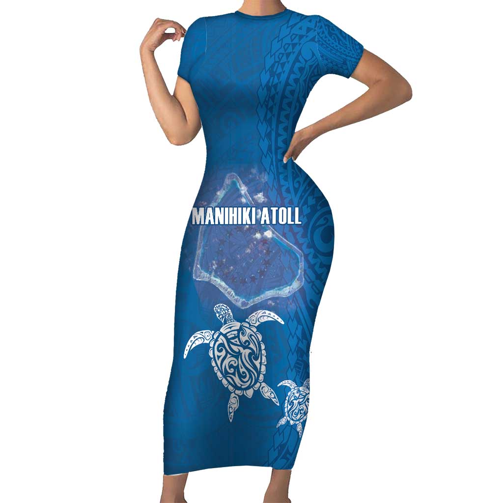 Cook Islands Manihiki Atoll Short Sleeve Bodycon Dress Maori Turtle and Polynesian Pattern