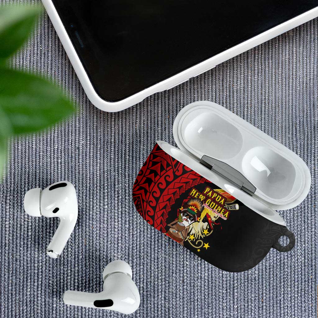 Papua New Guinea Christmas AirPods Case Funny Melanesian Santa with Bird-of-paradise Tribal Style - Polynesian Pride
