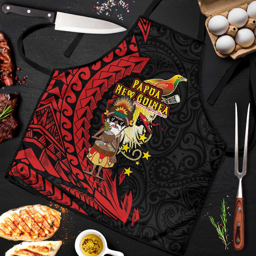 Papua New Guinea Christmas Apron Funny Melanesian Santa with Bird-of-paradise Tribal Style - Polynesian Pride
