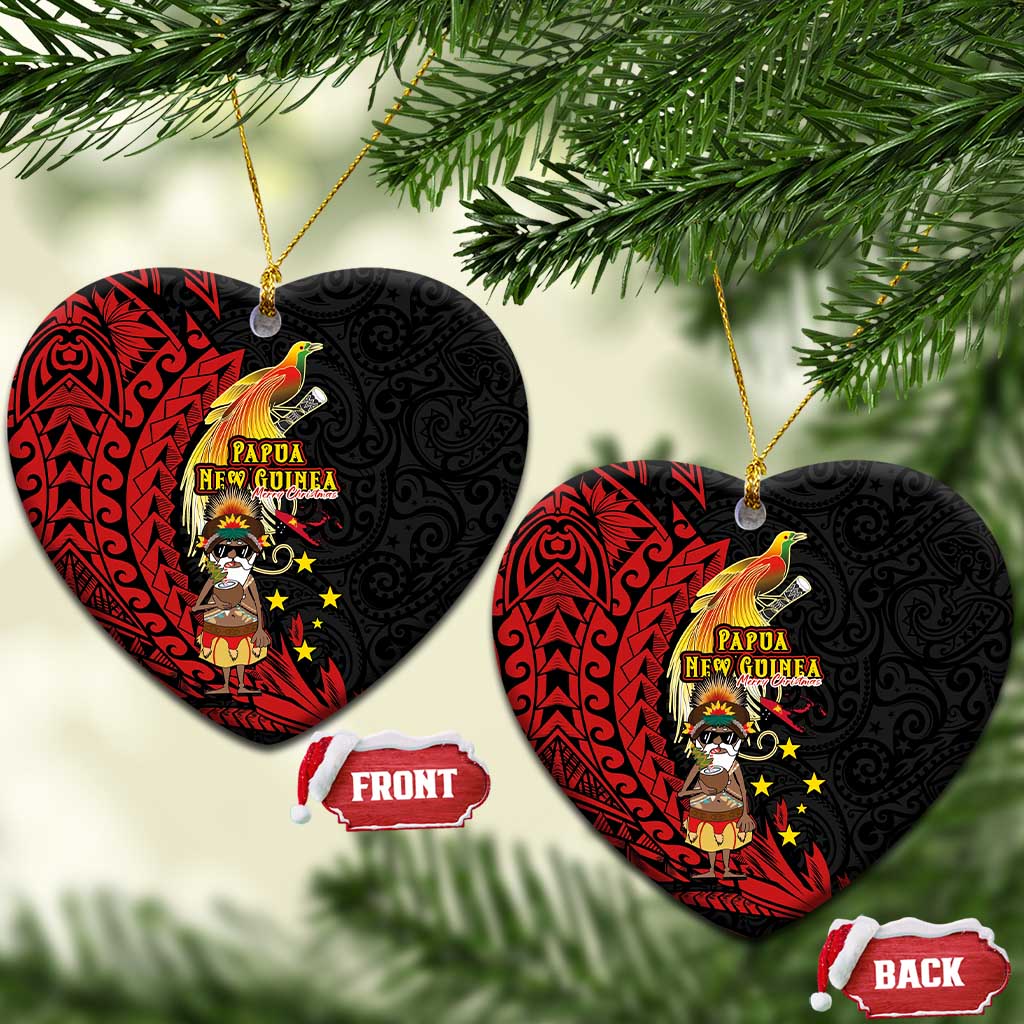 Papua New Guinea Christmas Ceramic Ornament Funny Melanesian Santa with Bird-of-paradise Tribal Style - Polynesian Pride